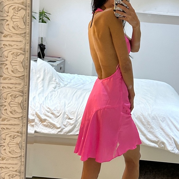 New ASOS DESIGN satin mini dress with rouleaux loop - Pink - Picture 6 of 8